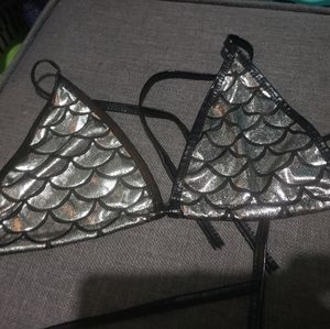 Free size silver mermaid rave bikini top